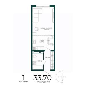 1-к квартира, вторичка, 34м2, 4/17 этаж