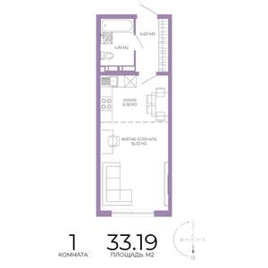 1-к квартира, строящийся дом, 33м2, 7/17 этаж