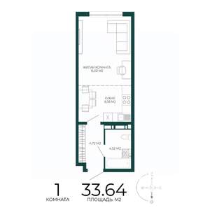 1-к квартира, строящийся дом, 34м2, 8/17 этаж