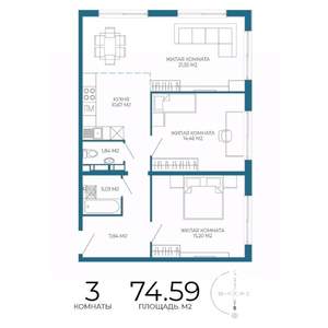 3-к квартира, строящийся дом, 75м2, 2/17 этаж