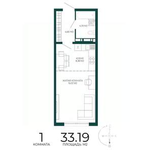 1-к квартира, строящийся дом, 33м2, 12/17 этаж