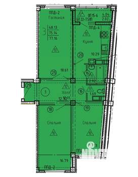 3-к квартира, строящийся дом, 78м2, 2/18 этаж