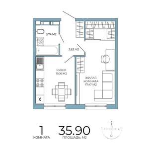 1-к квартира, строящийся дом, 36м2, 9/18 этаж