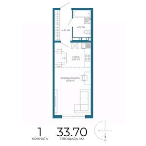 1-к квартира, строящийся дом, 34м2, 3/17 этаж
