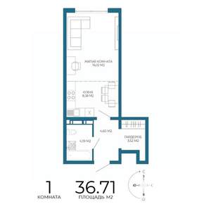 1-к квартира, строящийся дом, 37м2, 11/17 этаж