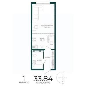 1-к квартира, строящийся дом, 34м2, 14/17 этаж