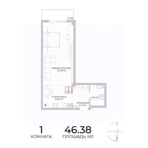 1-к квартира, строящийся дом, 46м2, 15/17 этаж