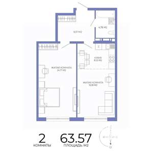 2-к квартира, строящийся дом, 64м2, 5/17 этаж