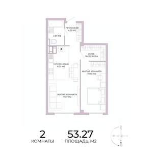 2-к квартира, строящийся дом, 53м2, 17/17 этаж