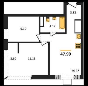 2-к квартира, строящийся дом, 48м2, 19/20 этаж