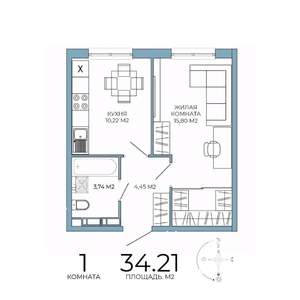 1-к квартира, строящийся дом, 34м2, 8/18 этаж
