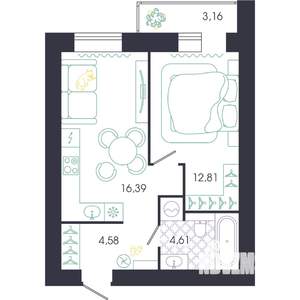 1-к квартира, вторичка, 41м2, 13/14 этаж