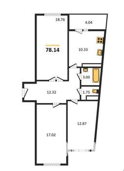 3-к квартира, вторичка, 75м2, 14/18 этаж