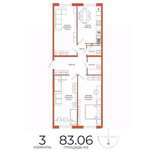 3-к квартира, строящийся дом, 83м2, 13/18 этаж