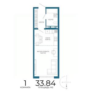 1-к квартира, строящийся дом, 34м2, 12/17 этаж