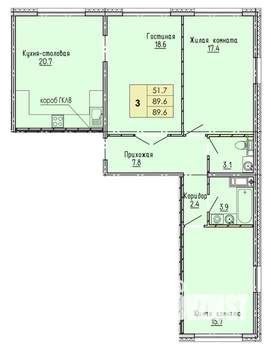 3-к квартира, строящийся дом, 90м2, 15/18 этаж