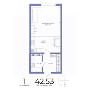 1-к квартира, строящийся дом, 43м2, 13/17 этаж