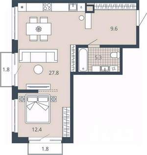 1-к квартира, вторичка, 58м2, 20/23 этаж