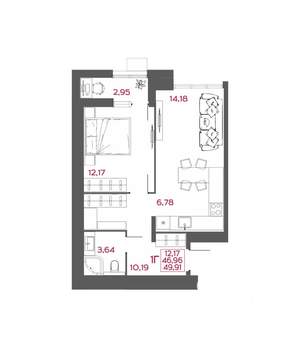 1-к квартира, вторичка, 50м2, 14/14 этаж