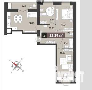 3-к квартира, вторичка, 82м2, 8/16 этаж