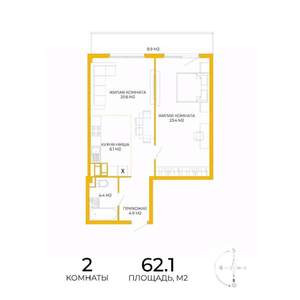 2-к квартира, вторичка, 62м2, 11/17 этаж
