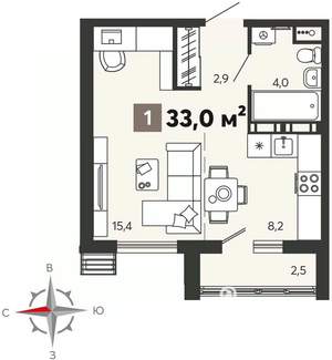 Студия квартира, вторичка, 33м2, 2/16 этаж
