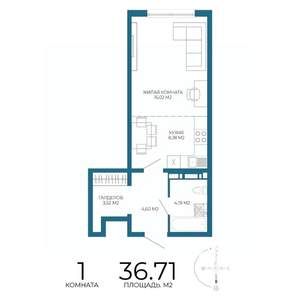 1-к квартира, вторичка, 37м2, 12/17 этаж