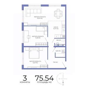 3-к квартира, строящийся дом, 76м2, 4/17 этаж