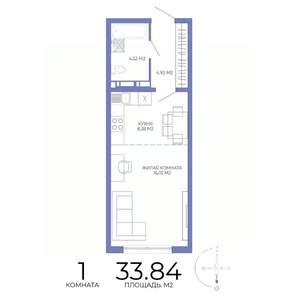 1-к квартира, строящийся дом, 34м2, 13/17 этаж