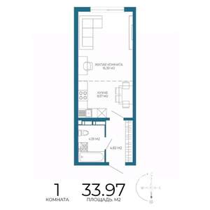 1-к квартира, строящийся дом, 34м2, 7/17 этаж