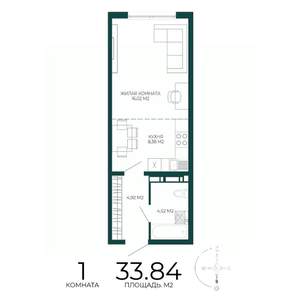 1-к квартира, строящийся дом, 34м2, 9/17 этаж