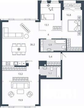 3-к квартира, вторичка, 121м2, 11/24 этаж