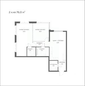 2-к квартира, вторичка, 76м2, 18/21 этаж