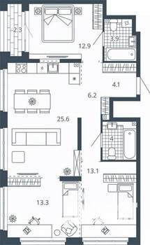 3-к квартира, вторичка, 85м2, 7/24 этаж