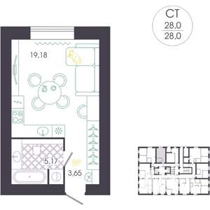 Студия квартира, вторичка, 28м2, 1/16 этаж