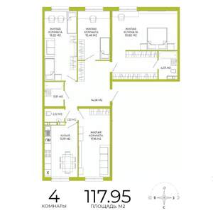 4-к квартира, строящийся дом, 118м2, 11/18 этаж