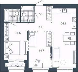 2-к квартира, вторичка, 74м2, 4/23 этаж