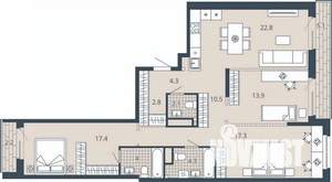3-к квартира, вторичка, 106м2, 8/23 этаж