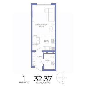 1-к квартира, строящийся дом, 32м2, 12/17 этаж
