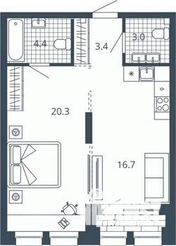 1-к квартира, вторичка, 50м2, 5/24 этаж