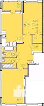 2-к квартира, вторичка, 74м2, 11/18 этаж