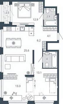 3-к квартира, вторичка, 85м2, 13/24 этаж