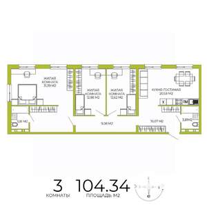 3-к квартира, вторичка, 104м2, 4/18 этаж