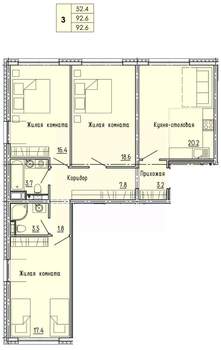 3-к квартира, строящийся дом, 93м2, 5/18 этаж
