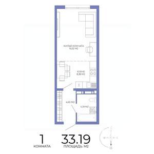 1-к квартира, строящийся дом, 33м2, 16/17 этаж