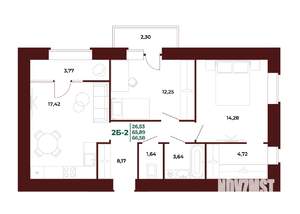 2-к квартира, вторичка, 67м2, 7/17 этаж