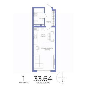 1-к квартира, строящийся дом, 34м2, 14/17 этаж