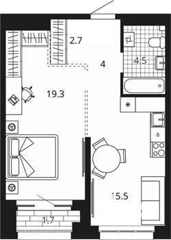 1-к квартира, вторичка, 47м2, 20/24 этаж