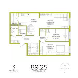 3-к квартира, строящийся дом, 89м2, 12/18 этаж