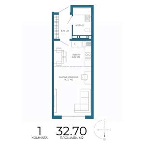 1-к квартира, строящийся дом, 33м2, 8/17 этаж